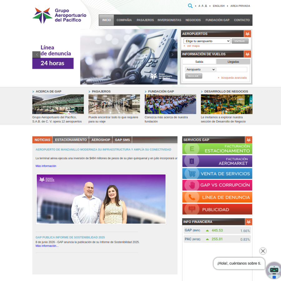 aeropuertosgap.com.mx homepage screenshot