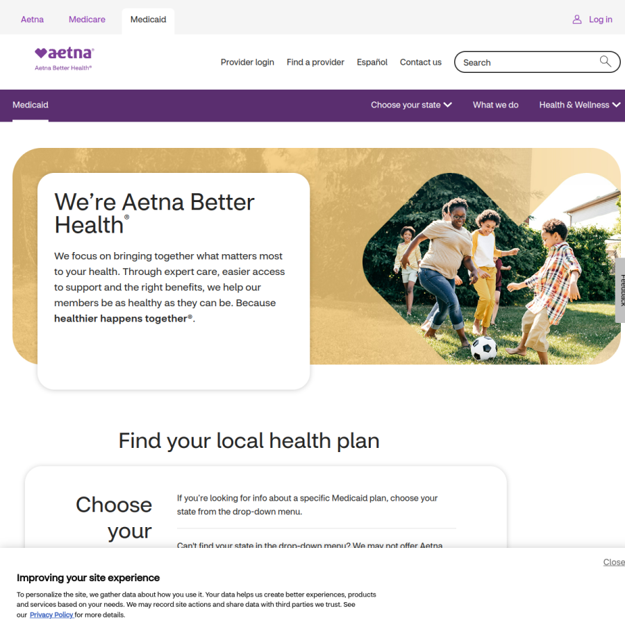 aetnabetterhealth.com homepage screenshot