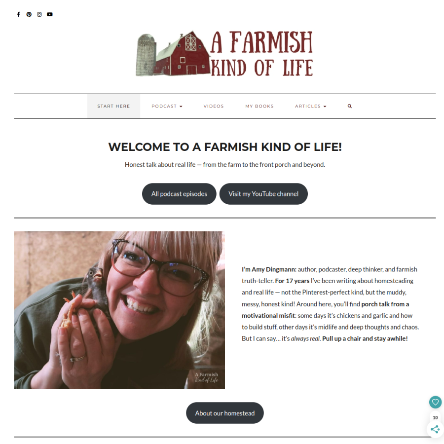 afarmishkindoflife.com homepage screenshot
