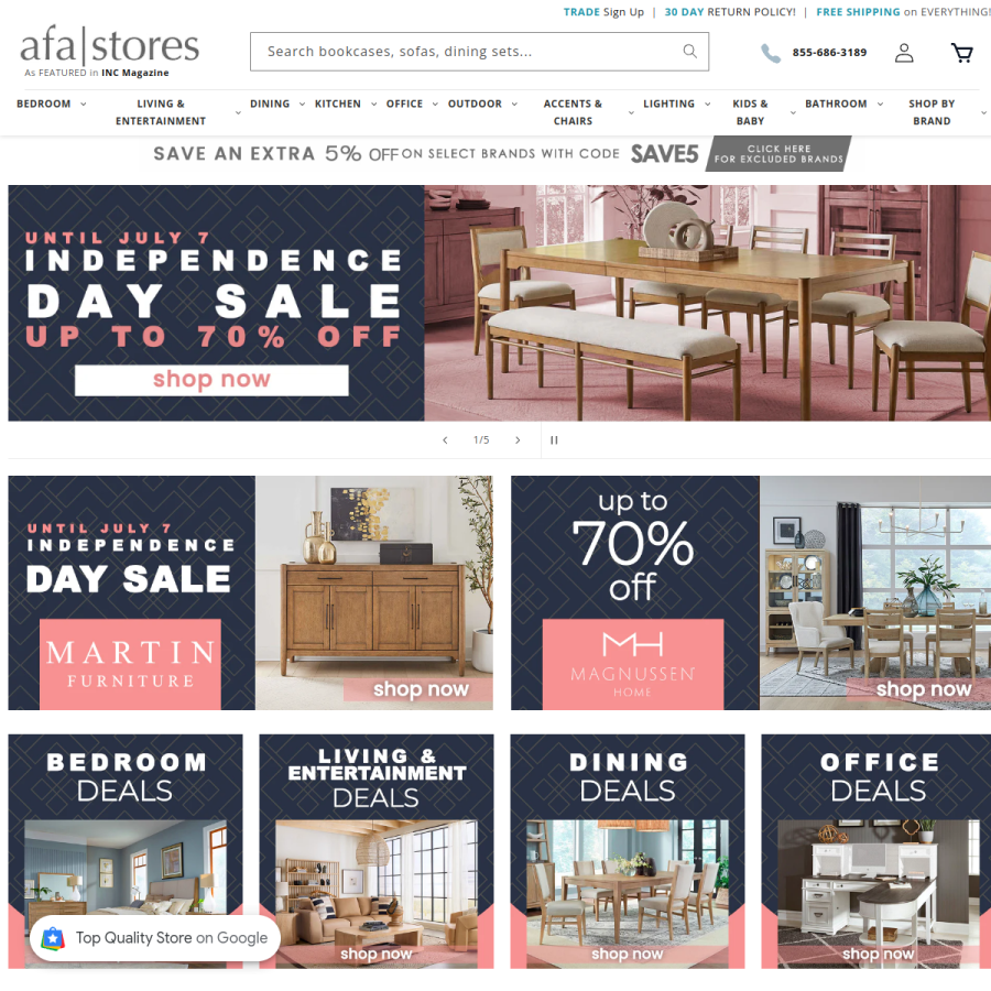 afastores.com homepage screenshot