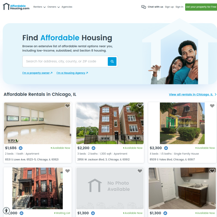 affordablehousing.com homepage screenshot