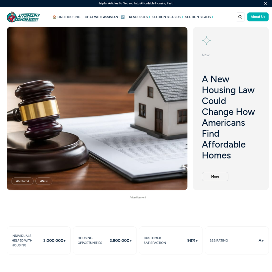 affordablehousingheroes.com homepage screenshot