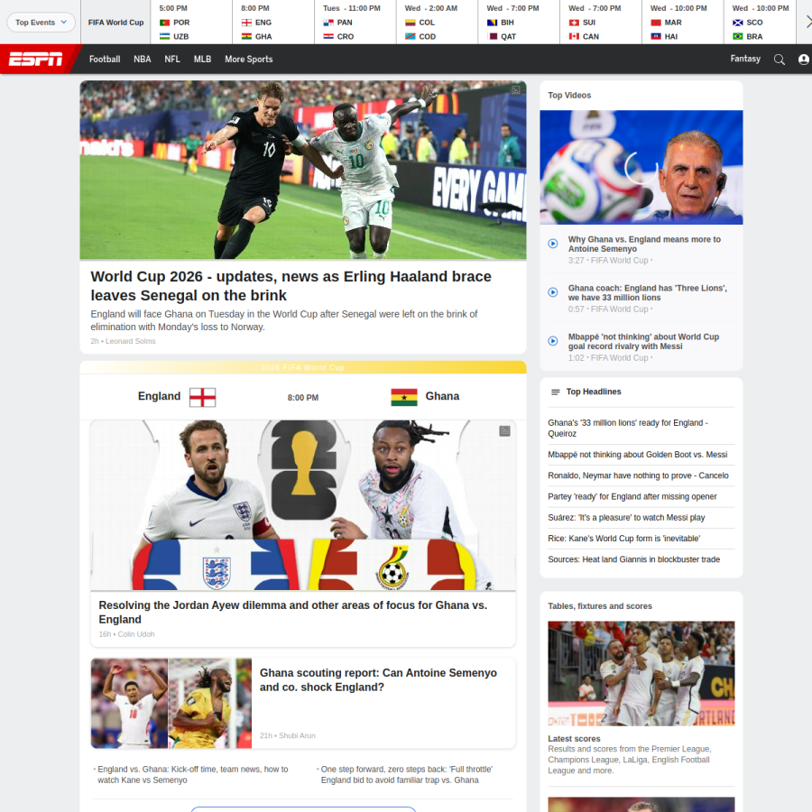 africa.espn.com homepage screenshot