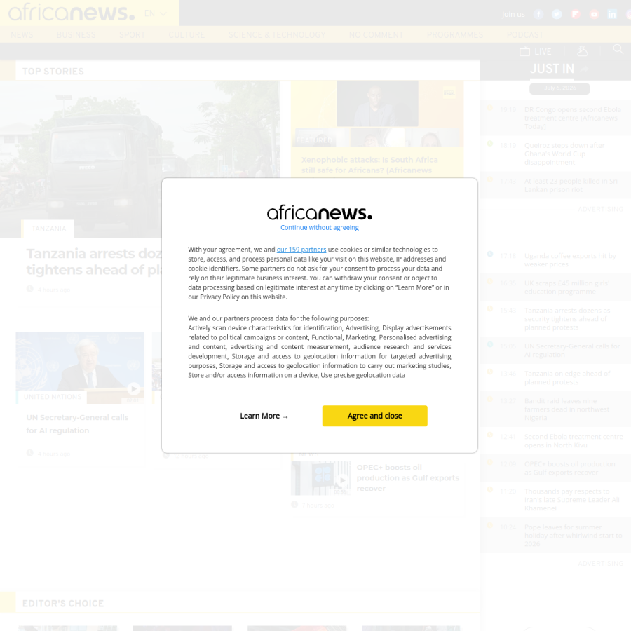 africanews.com homepage screenshot