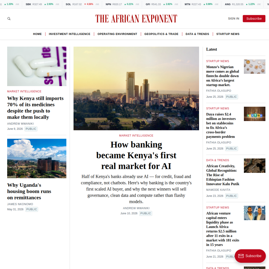 africanexponent.com homepage screenshot