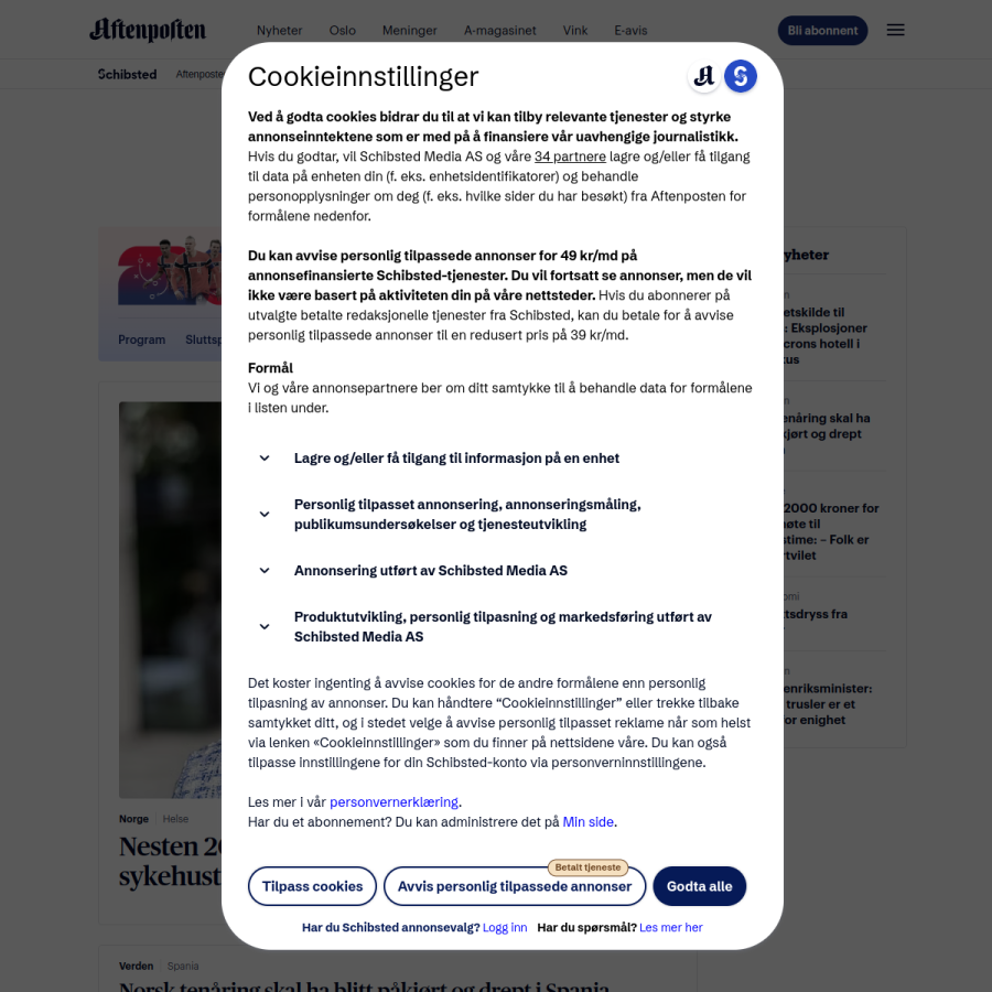 aftenposten.no homepage screenshot
