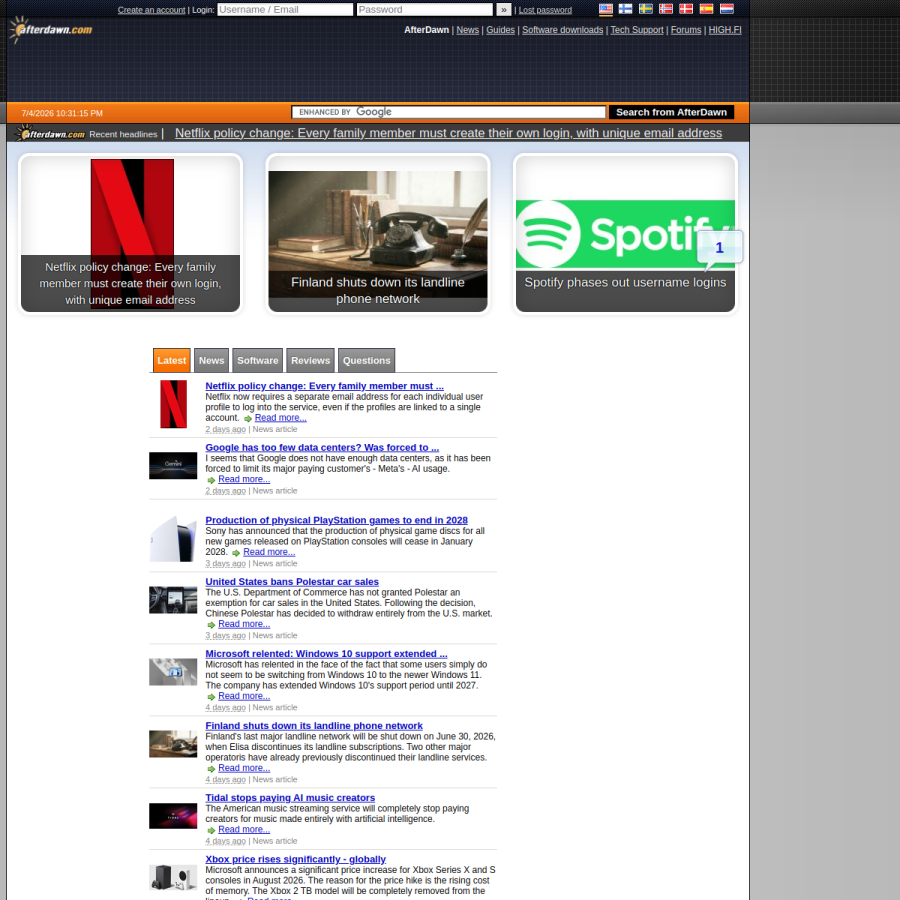 afterdawn.com homepage screenshot