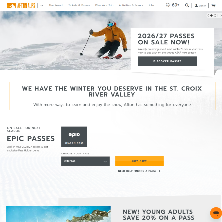 aftonalps.com homepage screenshot