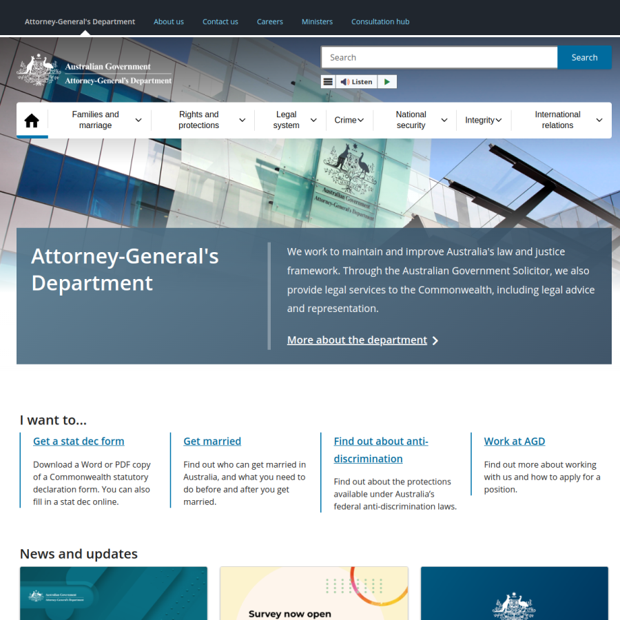 ag.gov.au homepage screenshot