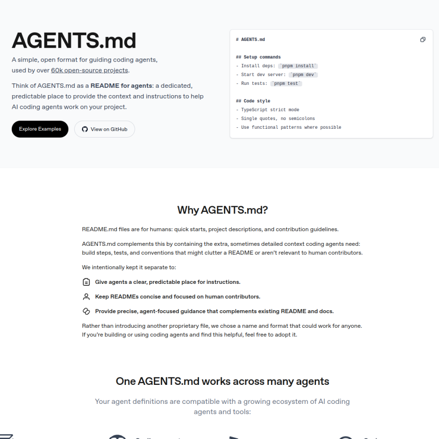 agents.md homepage screenshot