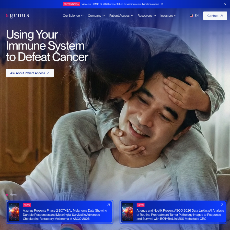 agenusbio.com homepage screenshot