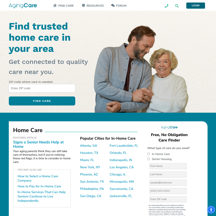 agingcare.com homepage screenshot