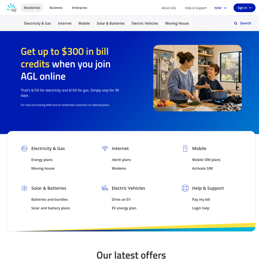 agl.com.au homepage screenshot