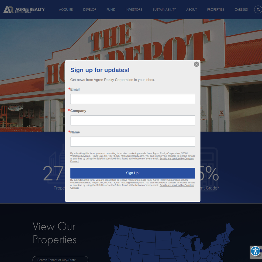 agreerealty.com homepage screenshot