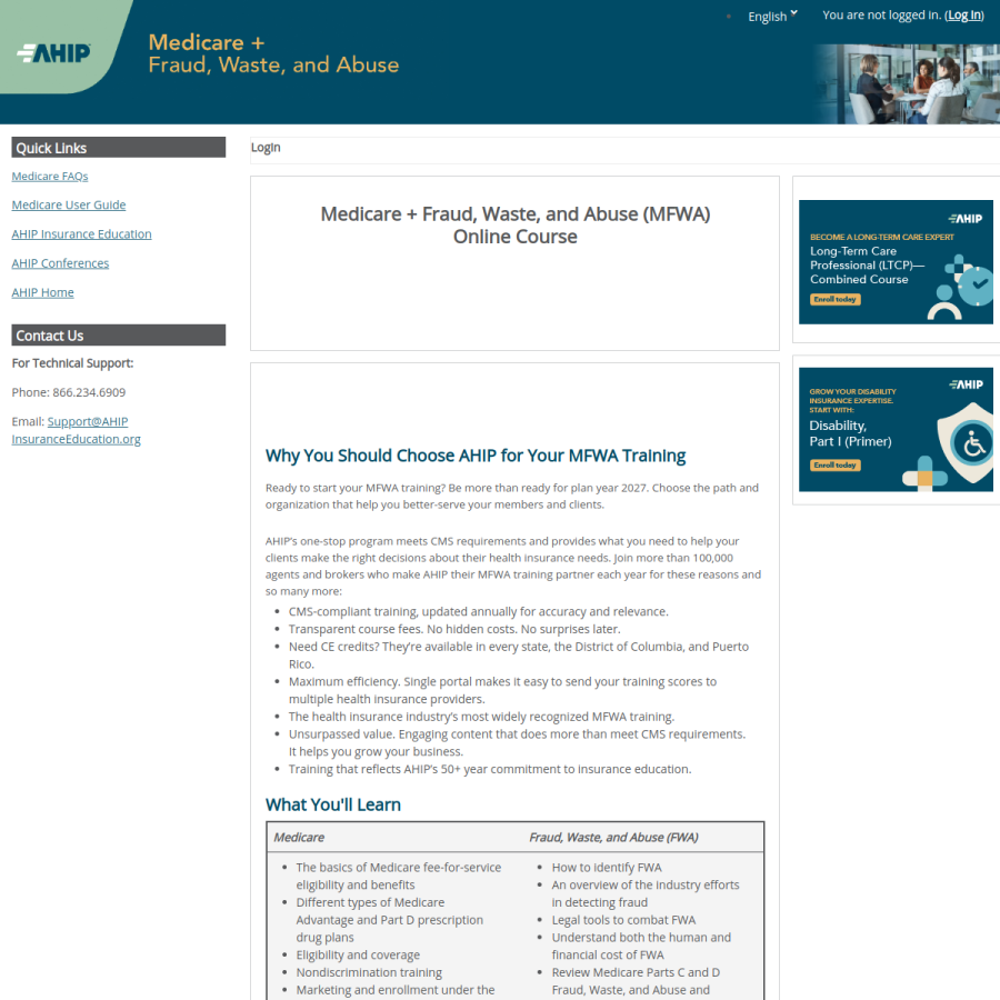 ahipmedicaretraining.com homepage screenshot