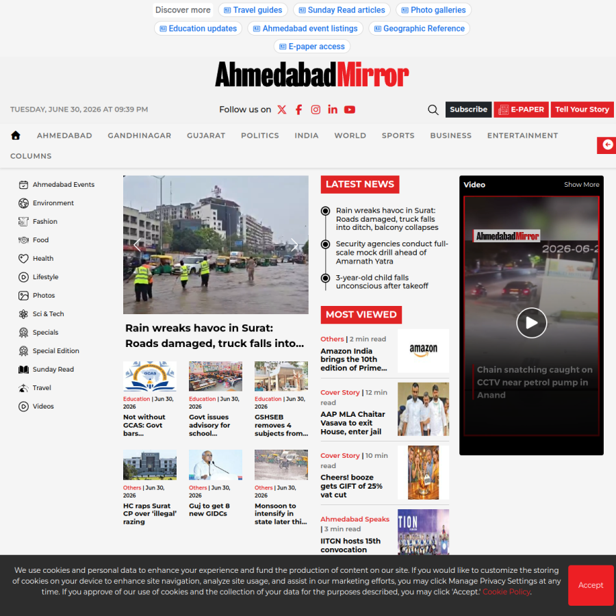 ahmedabadmirror.com homepage screenshot