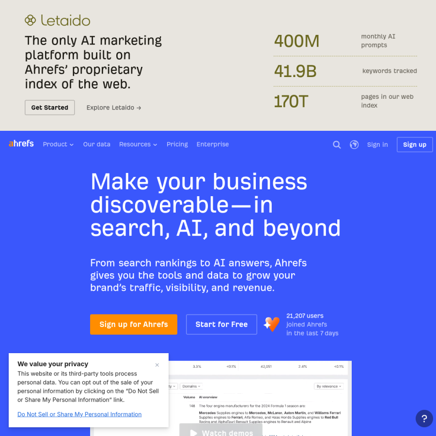 ahrefs.com homepage screenshot