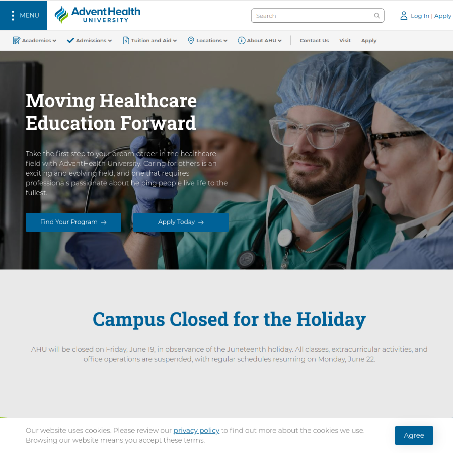 ahu.edu homepage screenshot