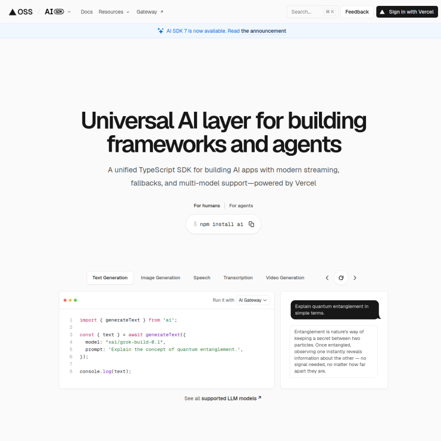 ai-sdk.dev homepage screenshot
