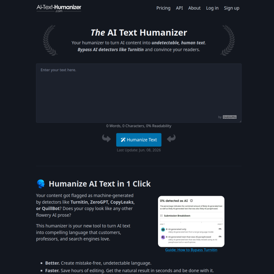 ai-text-humanizer.com homepage screenshot