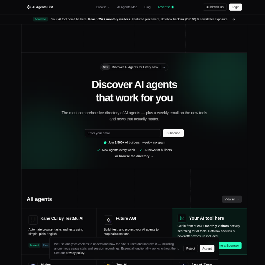 aiagentslist.com homepage screenshot
