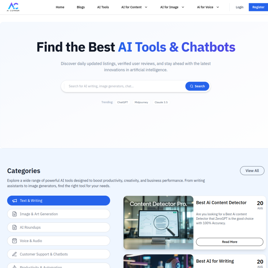 aicorner.net homepage screenshot