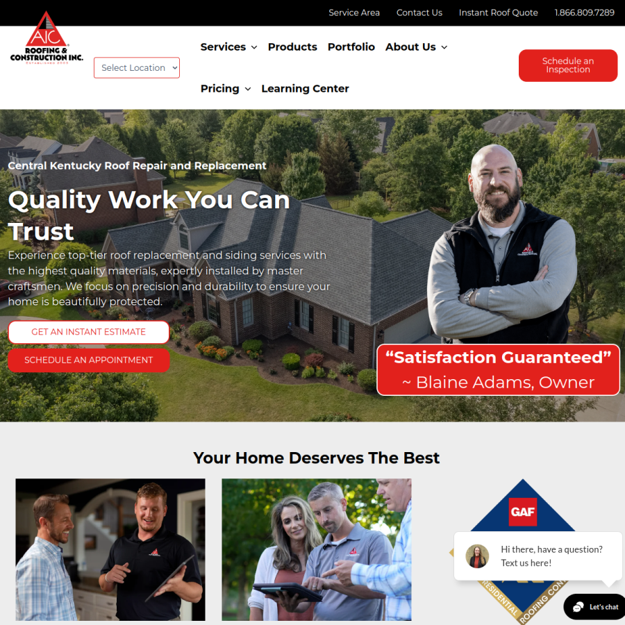 aicroofing.com homepage screenshot