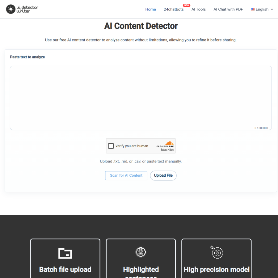 aidetectorwriter.com homepage screenshot