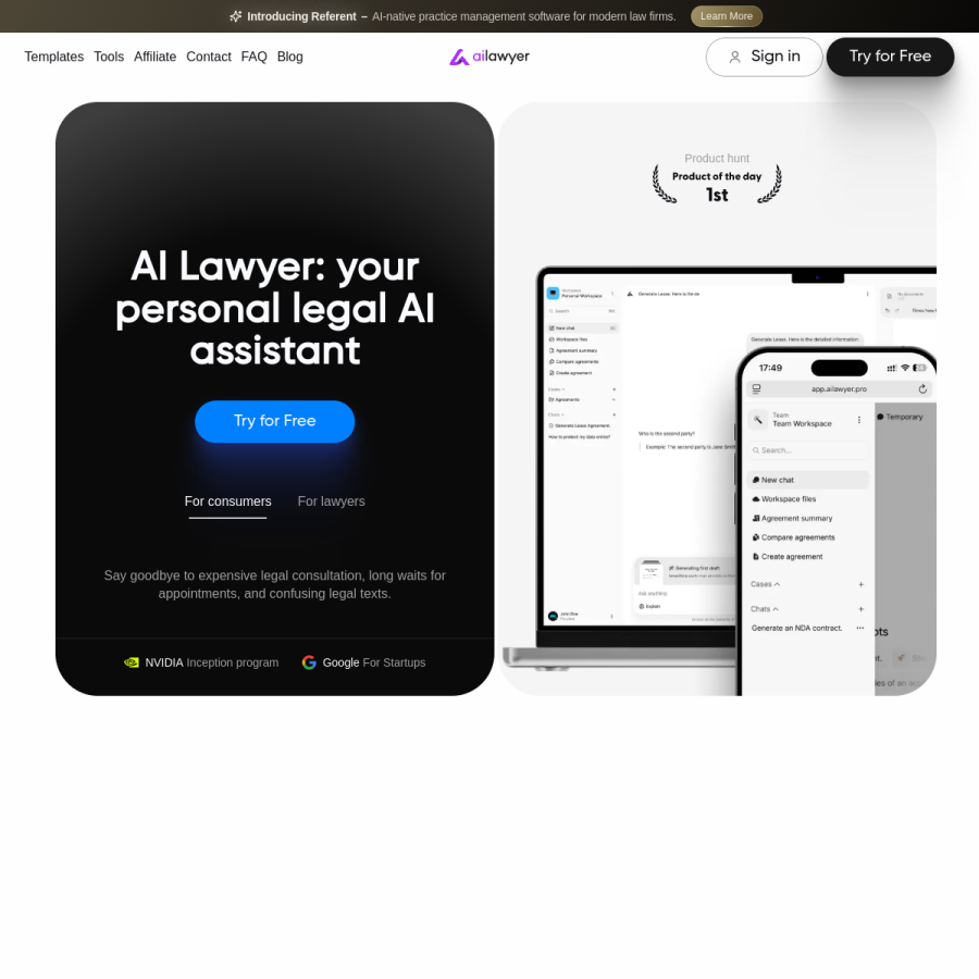 ailawyer.pro homepage screenshot
