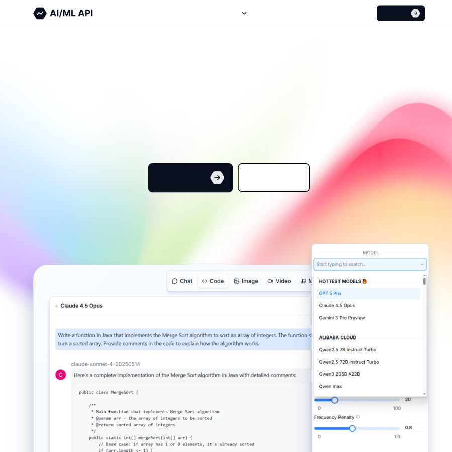 aimlapi.com homepage screenshot