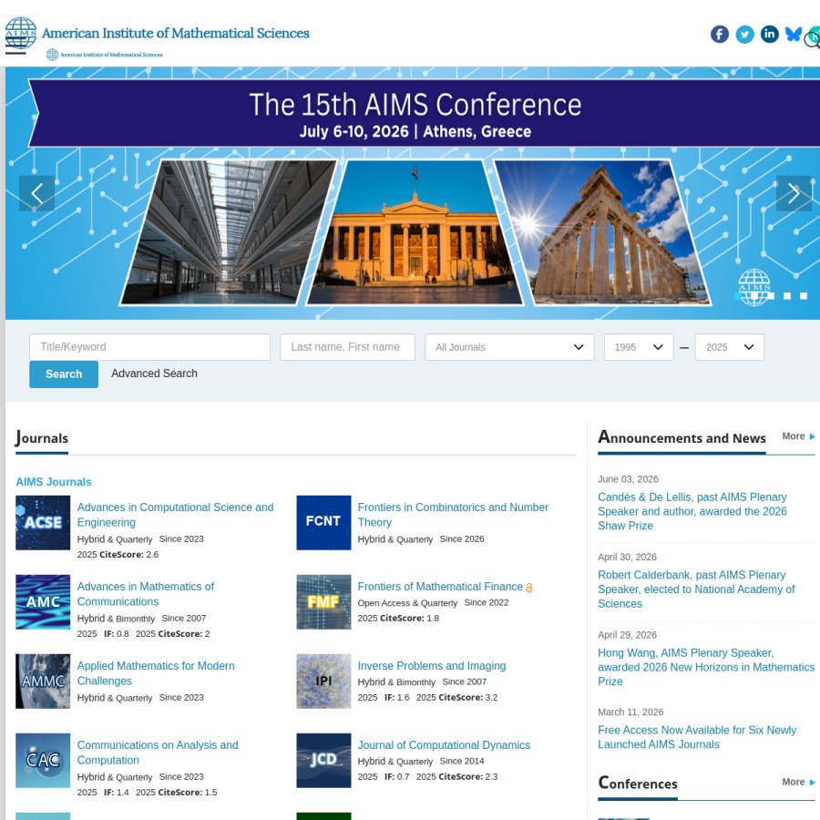aimsciences.org homepage screenshot