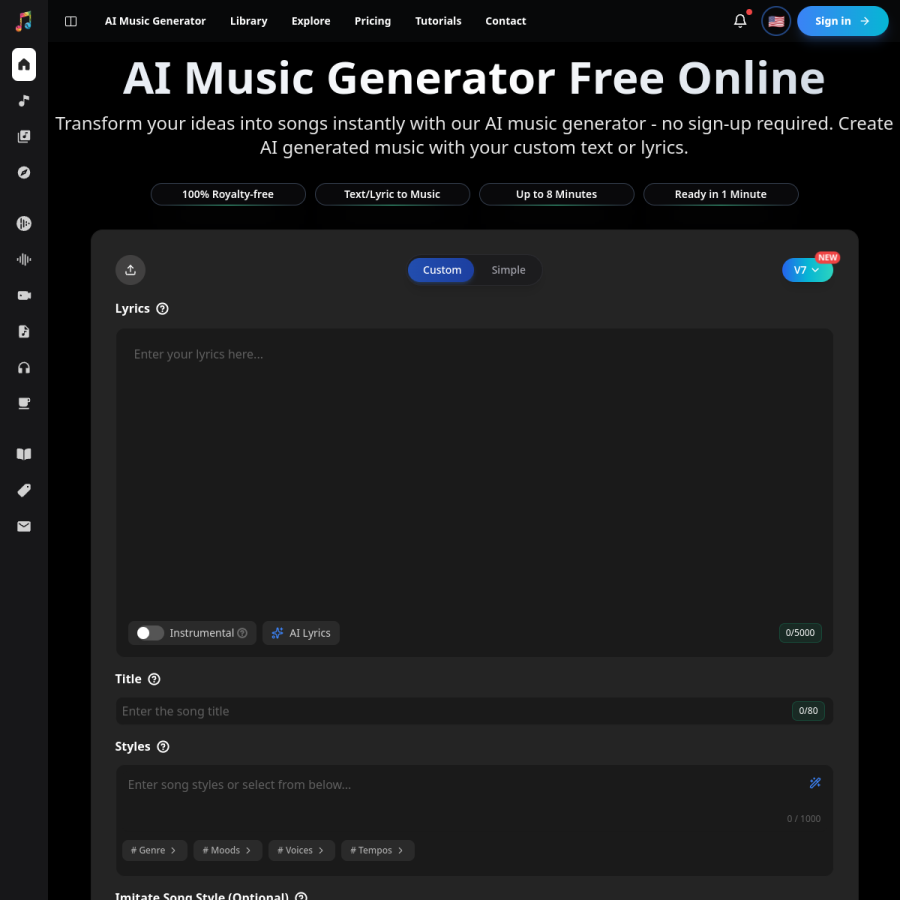 aimusicgen.ai homepage screenshot