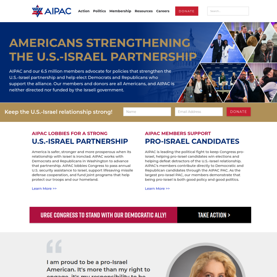aipac.org homepage screenshot