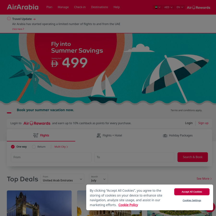 airarabia.com homepage screenshot