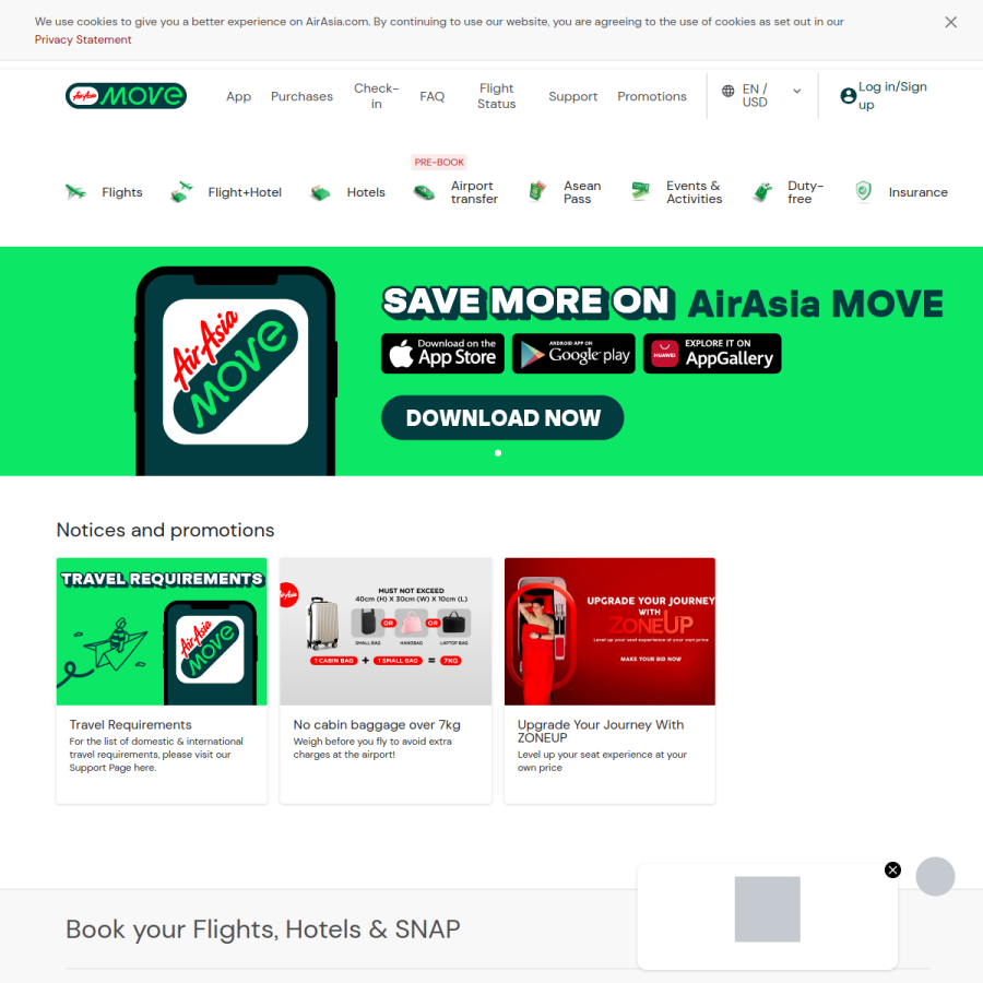 airasia.com homepage screenshot