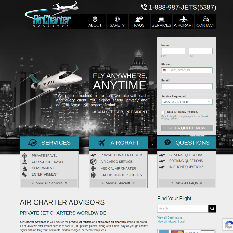 aircharteradvisors.com homepage screenshot