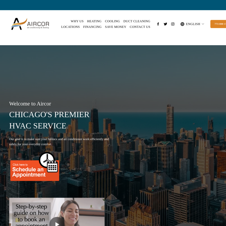 aircorheatingcooling.com homepage screenshot