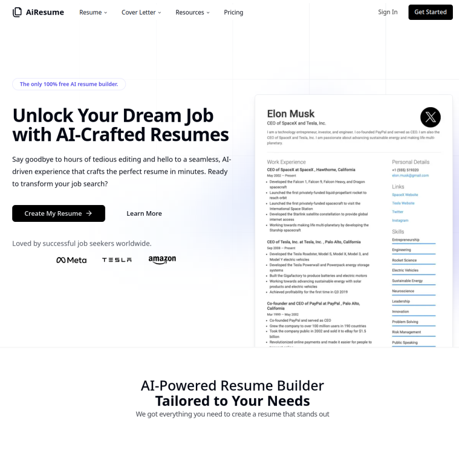 airesume.com homepage screenshot