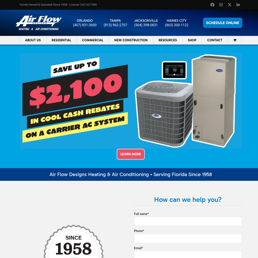airflowdesigns.com homepage screenshot