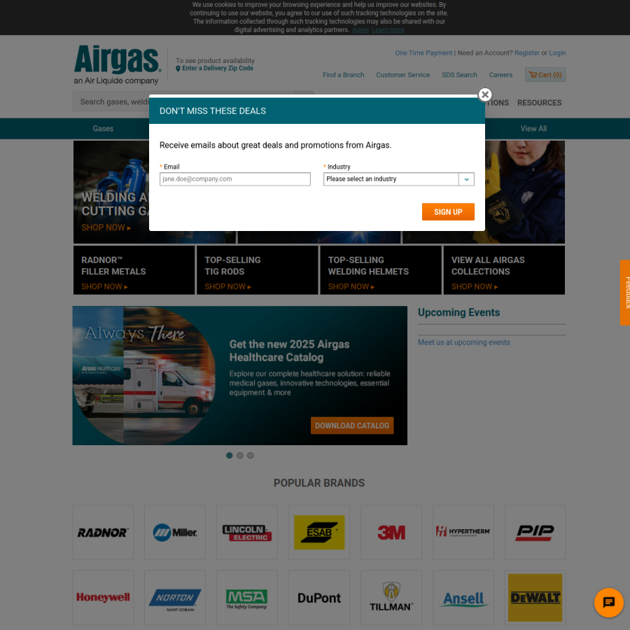 airgas.com homepage screenshot
