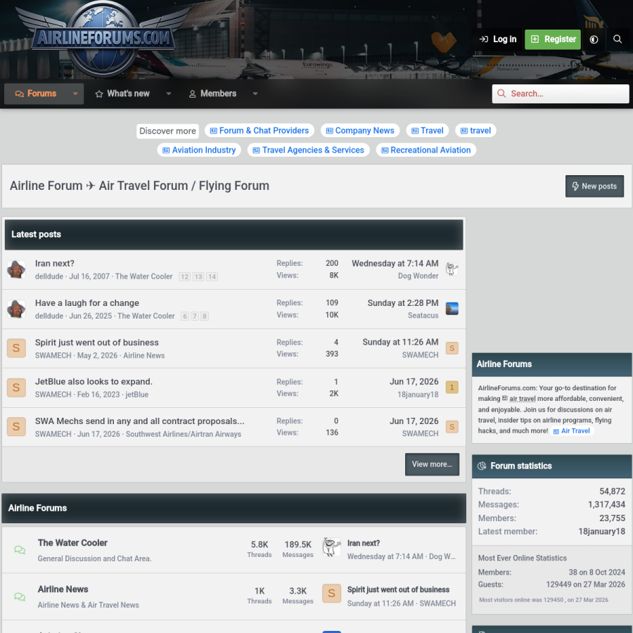 airlineforums.com homepage screenshot