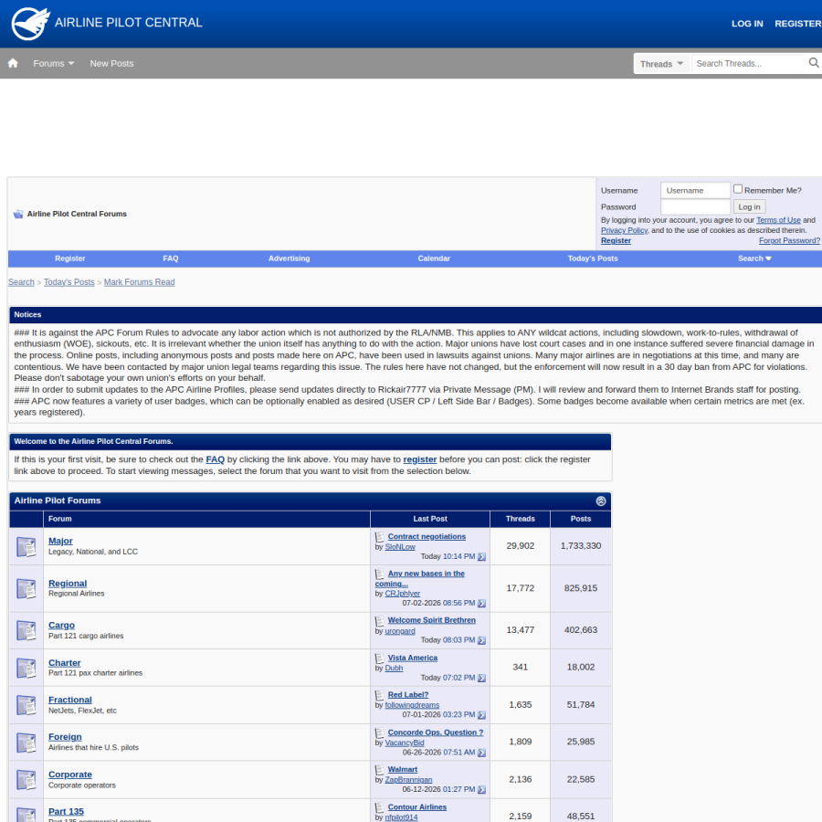airlinepilotforums.com homepage screenshot