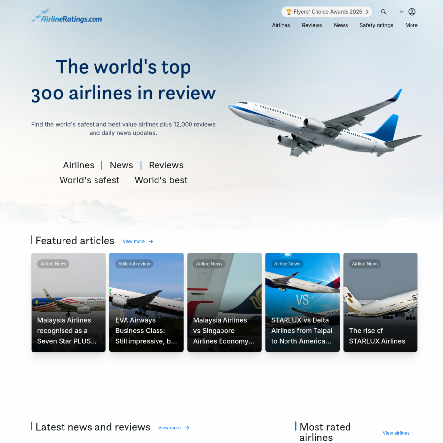 airlineratings.com homepage screenshot