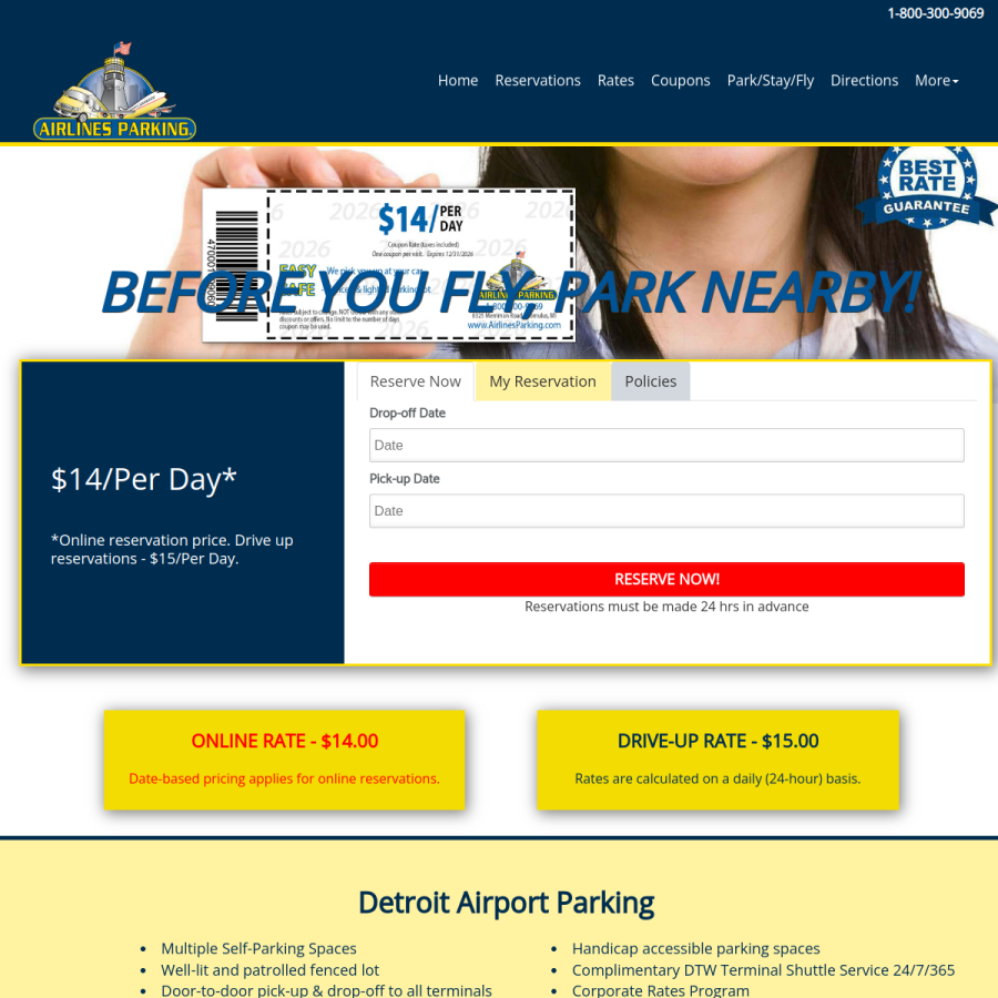 airlinesparking.com homepage screenshot