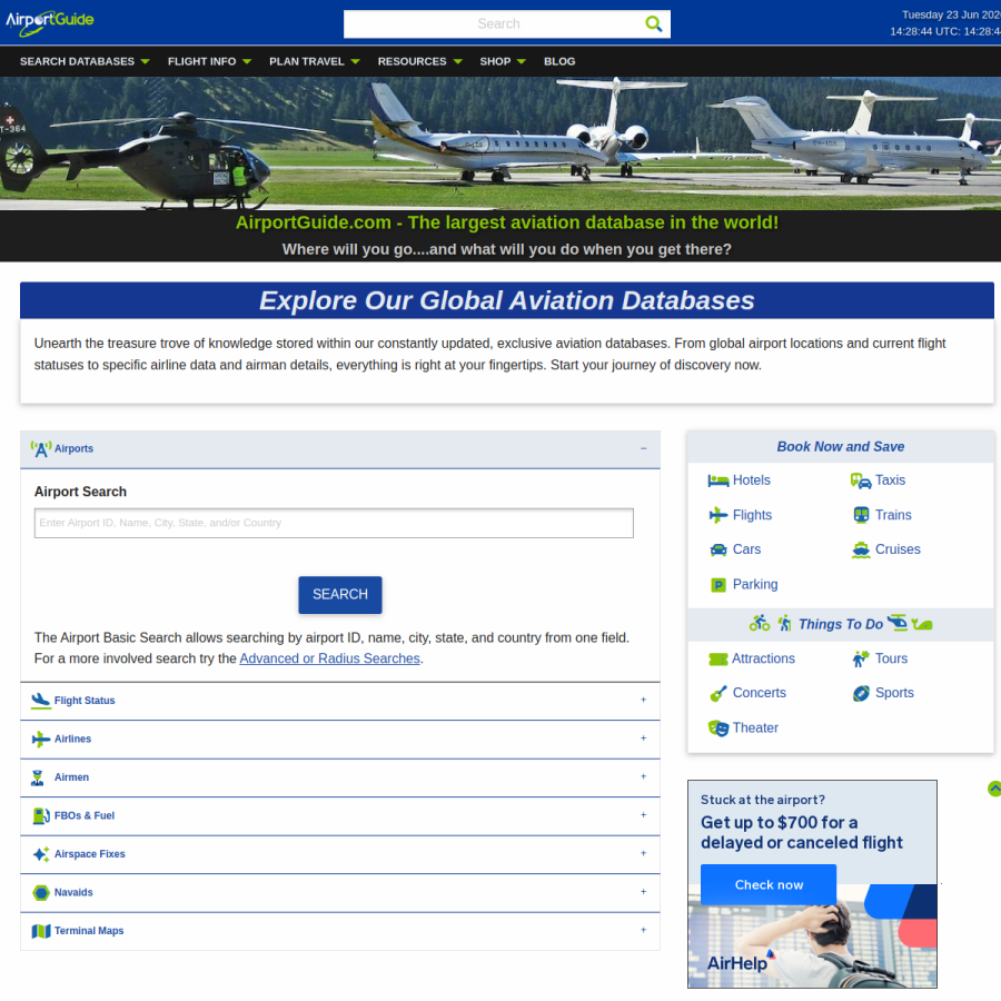 airportguide.com homepage screenshot