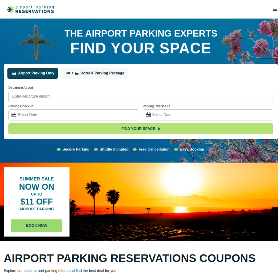 airportparkingreservations.com homepage screenshot