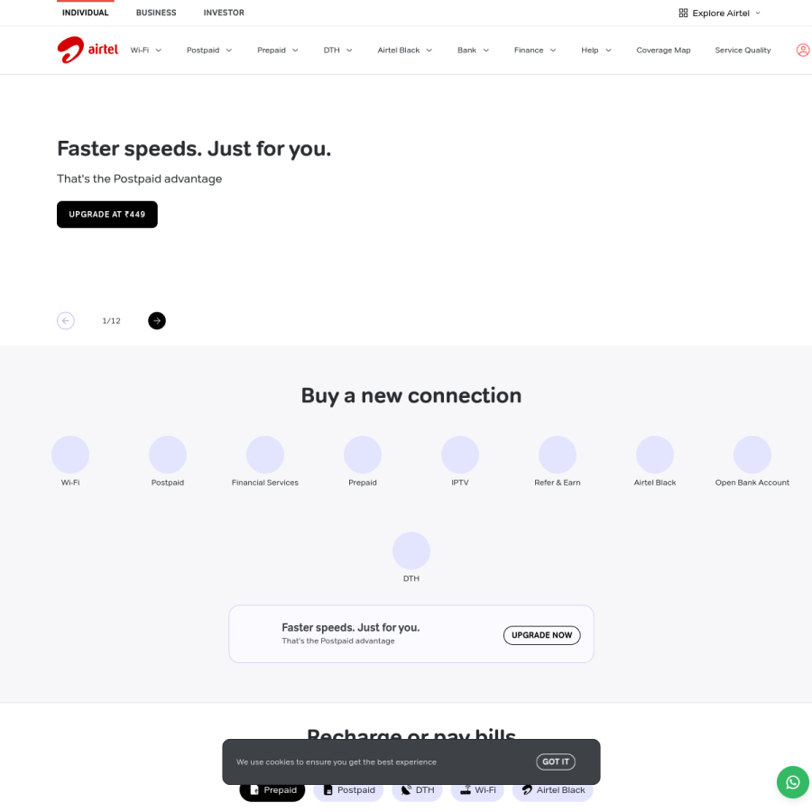 airtel.in homepage screenshot