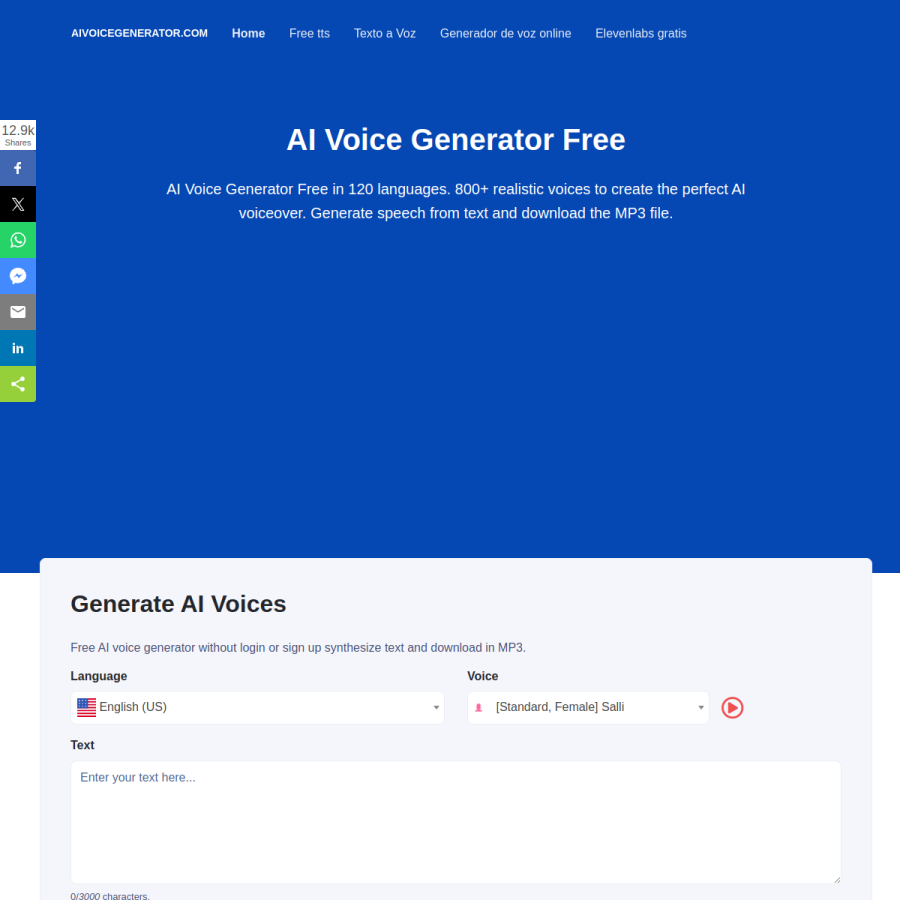 aivoicegenerator.com homepage screenshot