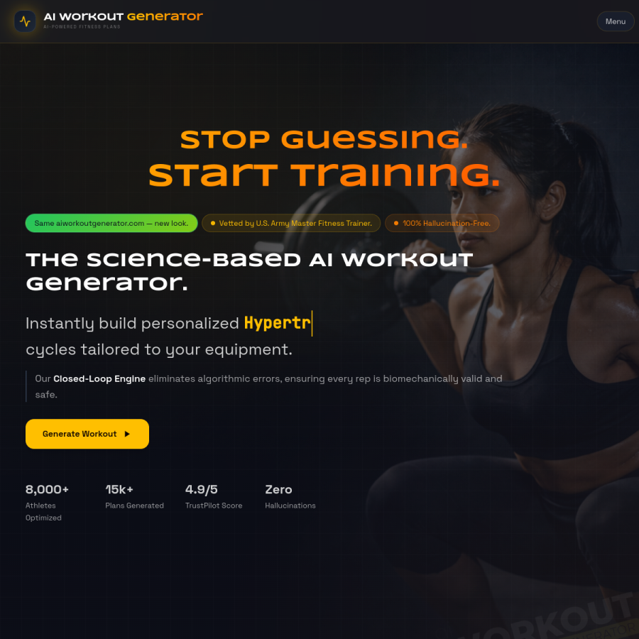 aiworkoutgenerator.com homepage screenshot