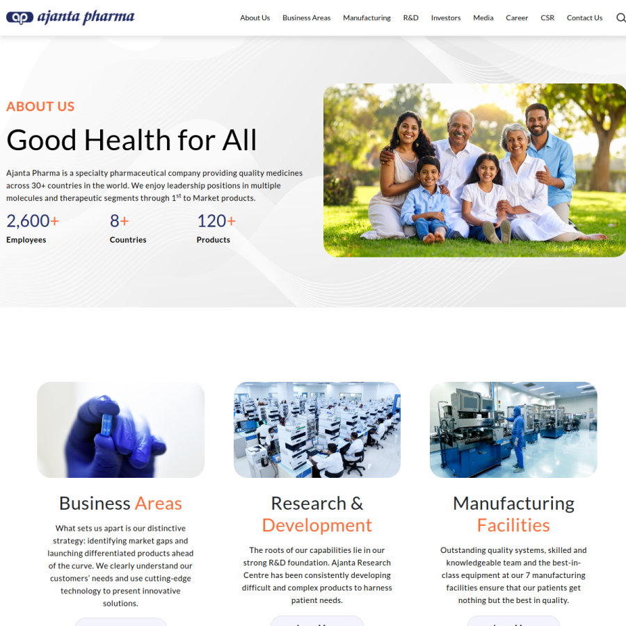 ajantapharma.com homepage screenshot